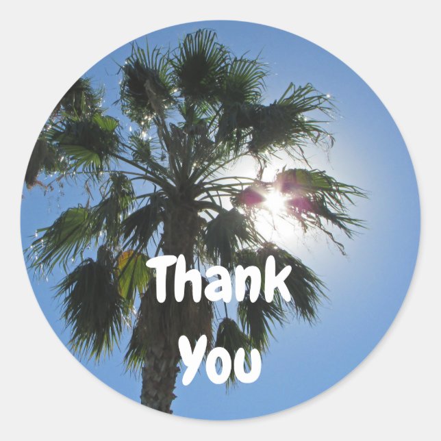 Thank You Warm Palm Tree Tropical Sunshine Thanks Classic Round Sticker (Front)