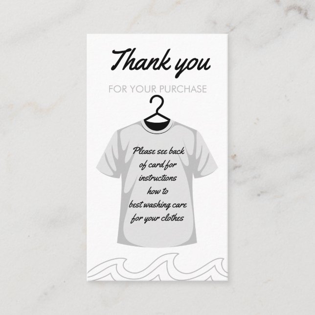 Thank you Washing Care Instructions Business Card (Front)