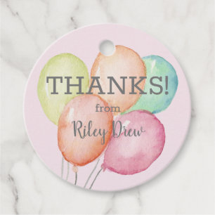 Thank You Watercolor Balloons Pink Favour Tags