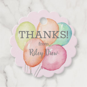 Thank You Watercolor Balloons Pink Favour Tags