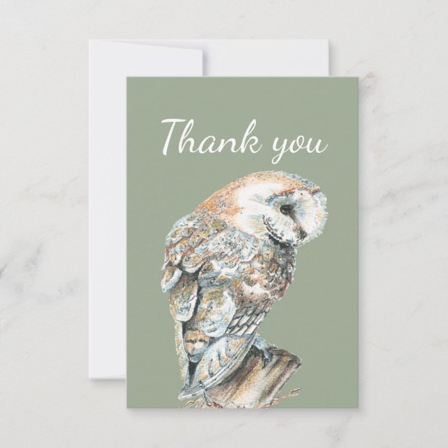 Thank You Watercolor Barn Owl Bird Nature Art (Front)