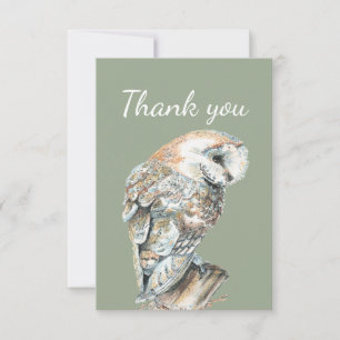 Thank You Watercolor Barn Owl Bird Nature Art