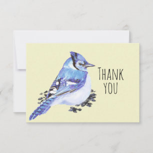 Thank You Watercolor Blue Jay Bird Nature Art Card