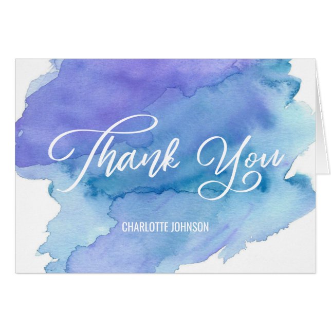 THANK YOU Watercolor Blue Turquoise Water | BLANK (Front Horizontal)