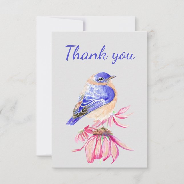 Thank You Watercolor Bluebird Garden Bird Nature (Front)