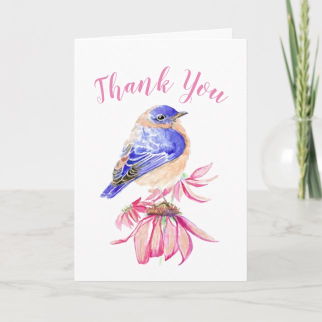 Thank You Watercolor Bluebird Scripture Bird Art (Front)