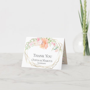 Thank You Watercolor Blush Coral Floral Bouquet Card