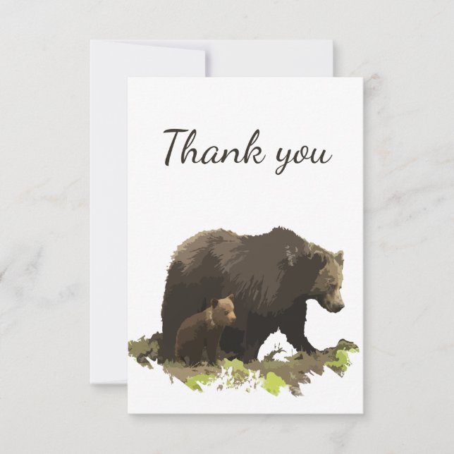 Thank You Watercolor Brown Bear & Cub Blank Inside Card (Front)