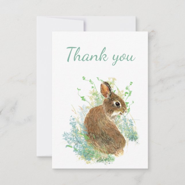 Thank You Watercolor Bunny Rabbit Blank Inside (Front)