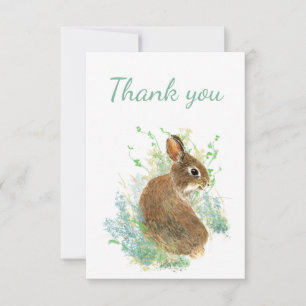 Thank You Watercolor Bunny Rabbit Blank Inside Card