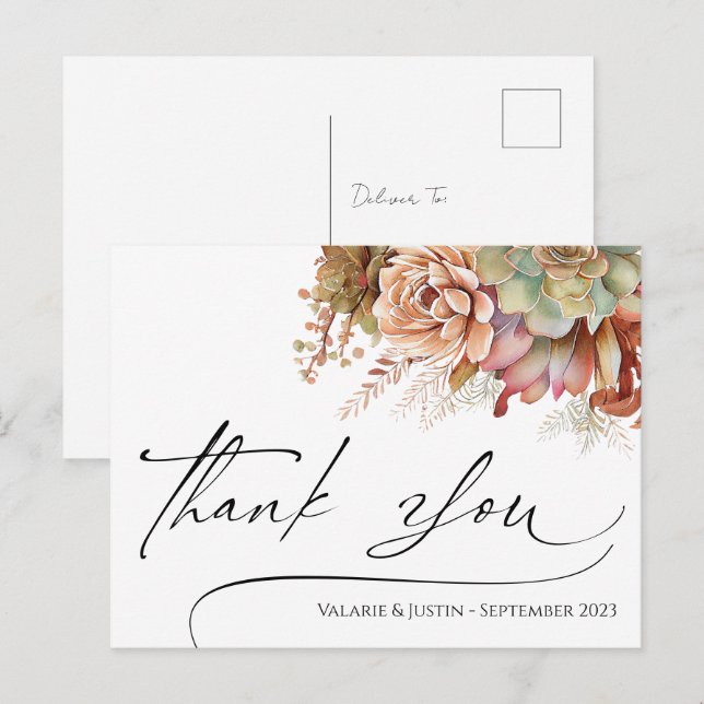 Thank You Watercolor Cactus Postcard (Front/Back)