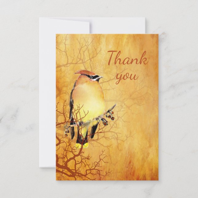 Thank You Watercolor Cedar Waxwing Bird Nature (Front)