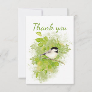 Thank You Watercolor Chickadee Bird  Blank Inside