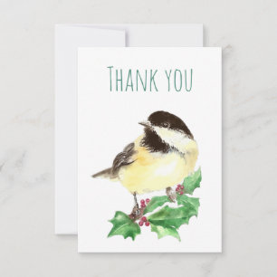Thank You Watercolor Chickadee Bird Nature Art Card
