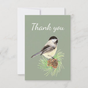 Thank You Watercolor Chickadee Bird Nature Art Card