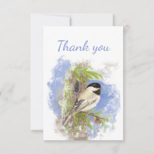 Thank You Watercolor Chickadee Bird Wildlife Art Card