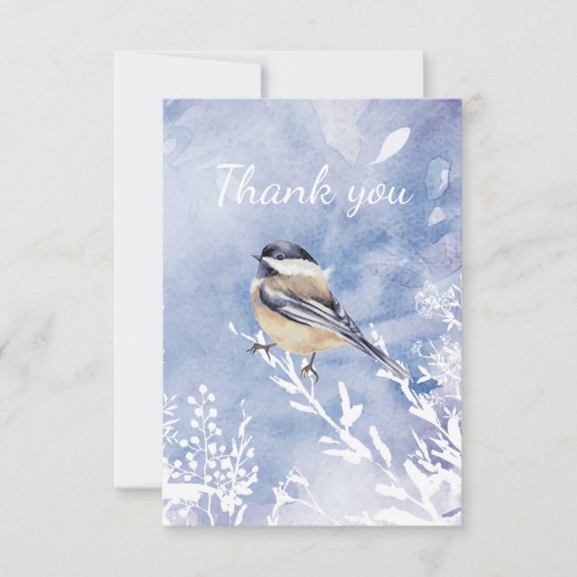Thank You Watercolor Chickadee Winter Bird (Front)