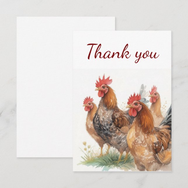 Thank You Watercolor Chickens  Card (Front/Back)
