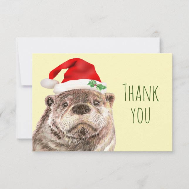 Thank You Watercolor Christmas Otter Fun Animal (Front)