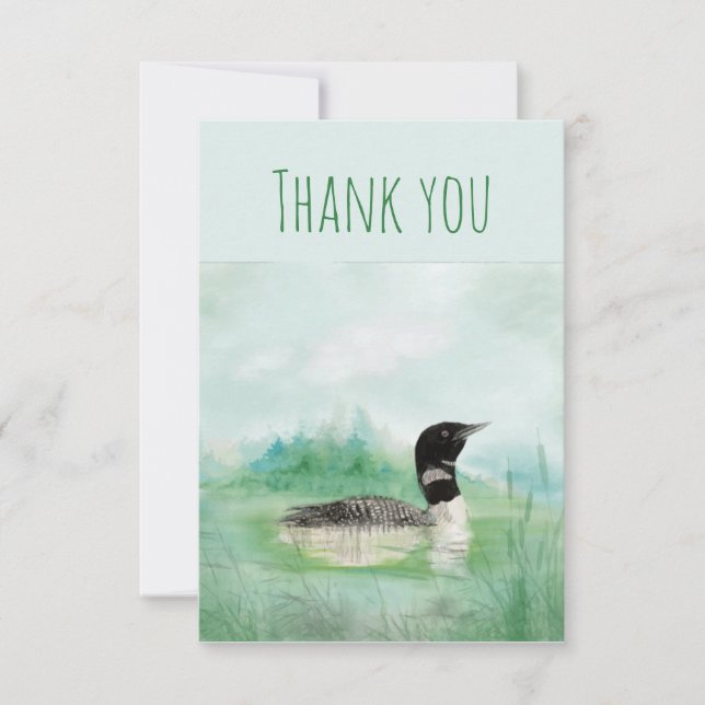 Thank You Watercolor Common Loon Bird Nature Art (Front)