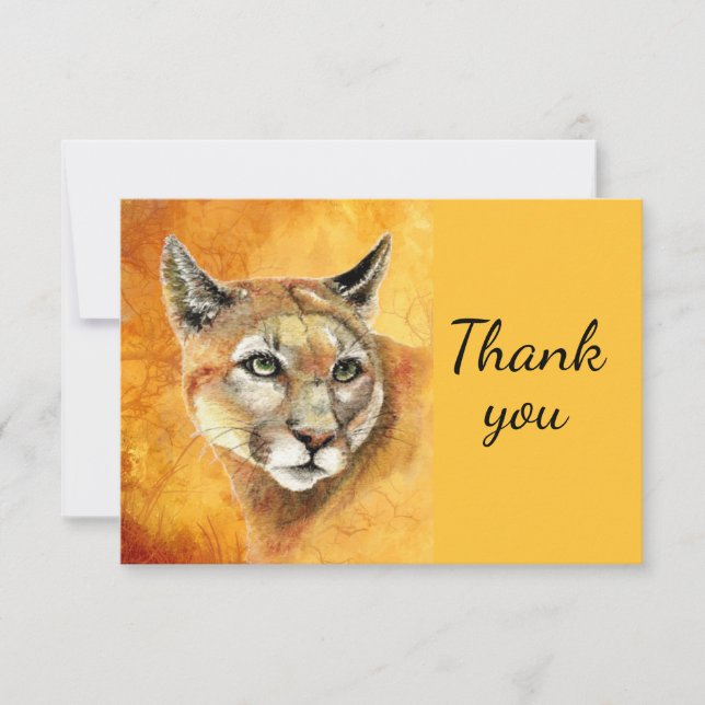 Thank You Watercolor Cougar Puma Mountain Lion Card (Front)