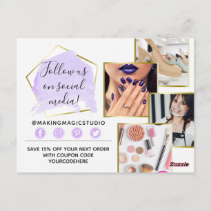 Thank You Watercolor Crystals & Gold Boho 4-Photo Postcard