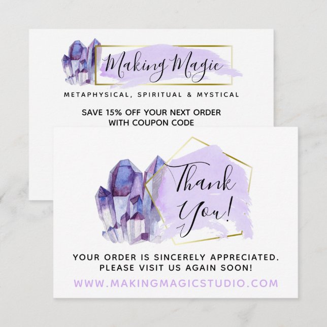 Thank You Watercolor Crystals & Gold Boho Card (Front/Back)