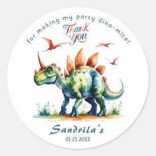 Thank You  Watercolor Dinosaur  Classic Round Sticker