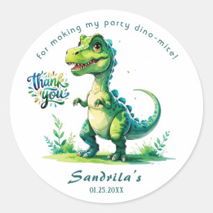 Thank You  Watercolor Dinosaur  Classic Round Sticker