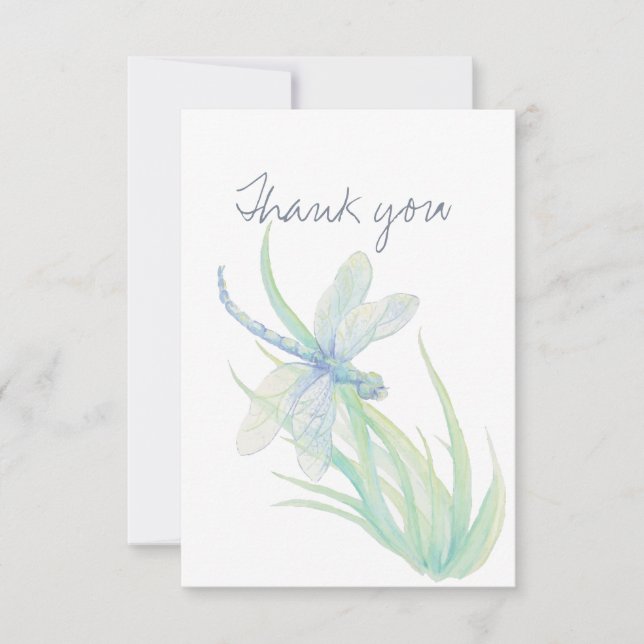 Thank You Watercolor Dragonfly Nature Art Card (Front)