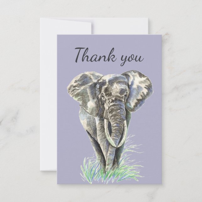 Thank You Watercolor Elephant Wildlife Nature Card (Front)