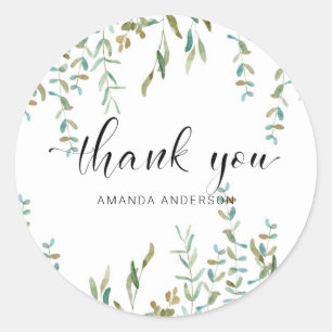 Thank You Watercolor Eucalyptus  Classic Round Sticker