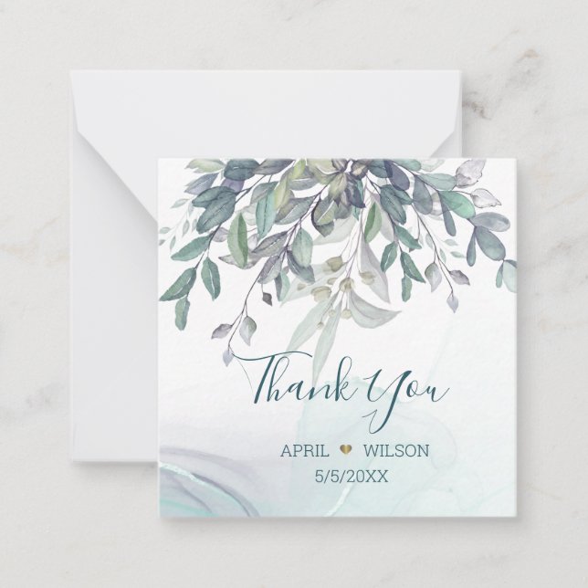 Thank You Watercolor Eucalyptus leaves Card (Front)