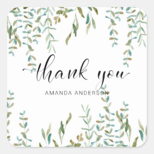 Thank You Watercolor Eucalyptus   Square Sticker