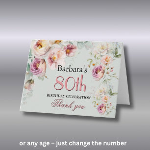 Thank You Watercolor Floral 80th Birthday Party Card