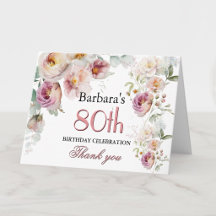 Thank You Watercolor Floral 80th Birthday Party