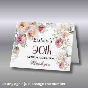 Thank You Watercolor Floral 90th Birthday Party Card