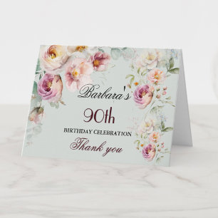 Thank You Watercolor Floral 90th Birthday Party  Card