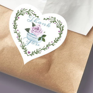 Thank You Watercolor Floral Blue Macaron Bakery Heart Sticker