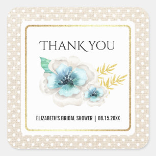 Thank You Watercolor Floral Bridal Shower Square Sticker