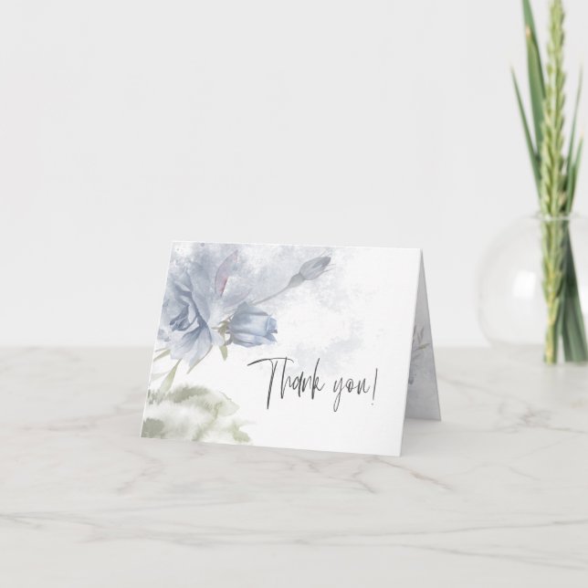 Thank You | Watercolor Floral Dusty Blue Rose (Front)