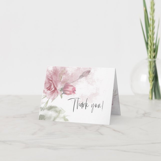 Thank You | Watercolor Floral Dusty Pink Rose (Front)