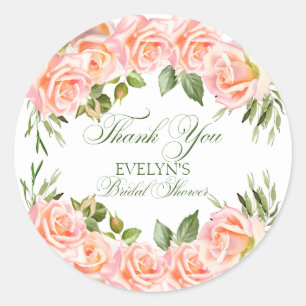 Thank You Watercolor Floral Garden Bridal Shower Classic Round Sticker
