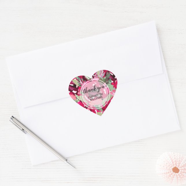 Thank You Watercolor Floral Heart Sticker (Envelope)