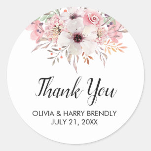 Thank You Watercolor Floral Wedding Favour Sticker