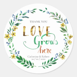 Thank you Watercolor Floral Wreath Classic Round Sticker