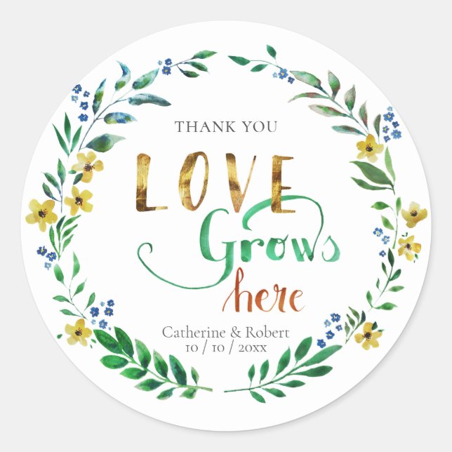 Thank you Watercolor Floral Wreath Classic Round Sticker (Front)