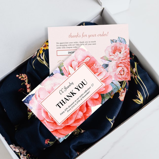 Thank You Watercolor Flower Feminine Discount Card (Creator Uploaded)