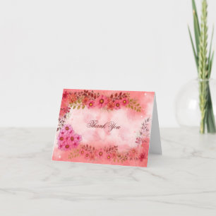 Thank you watercolor flowers and heart card