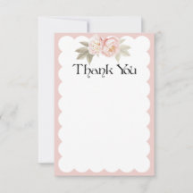 Thank You Watercolor flowers beige scallops card